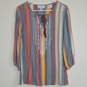 Panhandle Boho Style Striped Peasant Top in Multi-Color